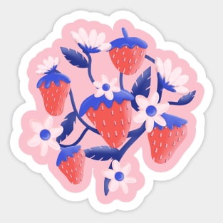 Summertime Strawberries on a Blue Vine Sticker